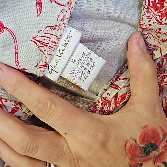 HOST PIC...Linen blend nautral and red colored twall skirt sz 12 with side slit - Picture 3 of 5